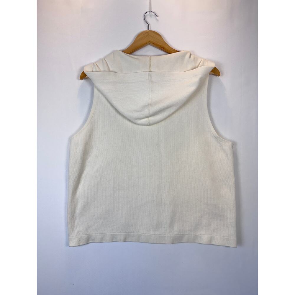 Vintage Womens L Cream Hooded ALPS Cotton Vest Button Front Pockets USA - Picture 6 of 9